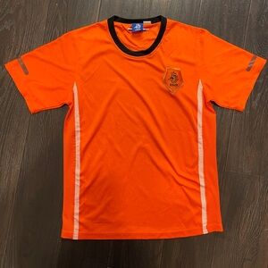 The Netherlands Jersey Boys Size Large Orange Athletic T-Shirt with Black Trim